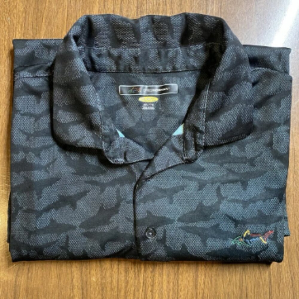 Greg Norman Play Dry Short Sleeve Golf Polo Gray Shark Print - 2XL